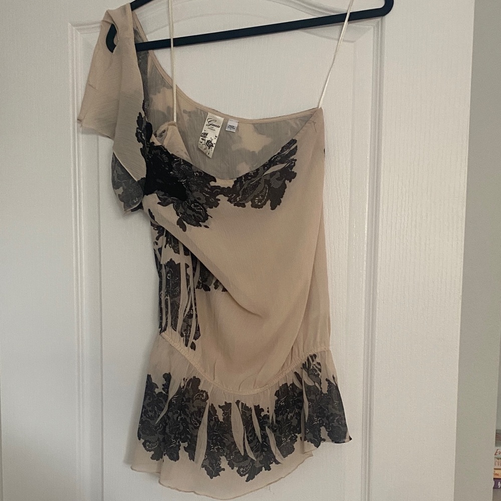 Guess Beige and Black Asymmetrical Top
